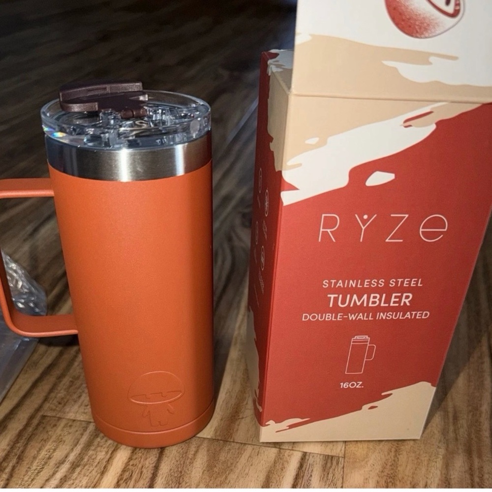 RUZE TUMBLER w/ Handle Stainless Steel Insulated Double Wall 16 Oz Orange